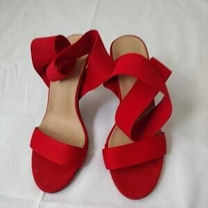 Cuccoo Sandals Womens Size 7.5 Red Faux Suede Strappy Stiletto Heel Slip On